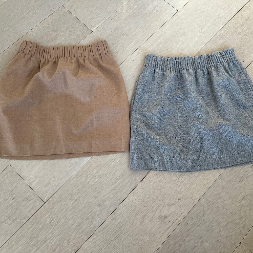 2 j Crew wool skirts (1 beige, 1 grey)